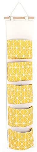 TopHomer Sac de rangement multifonction à suspendre sur une porte, organiseur mural avec 5 poches, en coton et lin, pour cuisine, chambre à coucher, salle de bain