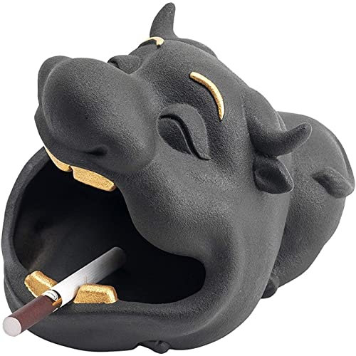 dtkmkj Kreativer niedlicher schwarzer Kuh-Form-Aschenbecher mit großer Kapazität Keramik-Aschenbecher Mehrzweck-Aufbewahrungskorb-Ornamente