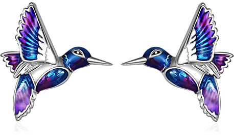 Kolibri-Ohrringe für Damen, Sterlingsilber, Vogel, Gänseblümchen, Blume, Ohrhänger für Mädchen