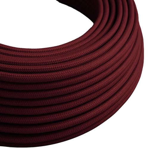 LEDSone 3 Core Round 5 Meter Black Fabric Braided Flex Lighting Cable, Vintage Electrical Cable Wire Flexible Fabric DIY Electrical Wire for Lamps, Flex Cables for Appliances (Burgundy)