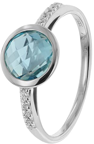 trendor Ring für Damen Weißgold 333 mit Blautopas zauberhafter Ring aus Echtgold für Frauen, edle Geschenkidee 41347-56 Ringgröße 56/17,8