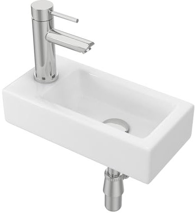 Lavabo da parete piccolo lavabo rettangolare in ceramica per montaggio a parete, mano sinistra