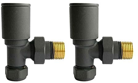 UKDD® Towel Rails Valve Radiators Suitable for Installation of Your Heated Designer Minimalist Central Heating System (Towel Rail Angled Anthracite Valves (Pair))