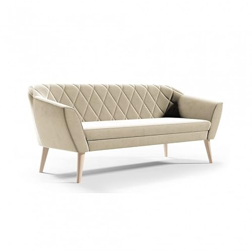 Bettso - Sofa 3-Sitzer - Velours Stoff, Couch 3-er, Couchgarnitur, Sofagarnitur, Polstersofa, Scandinavian Design Kollektion, Holzfüße (180 cm x 75 cm x 74 cm) Viva (Beige (R21))
