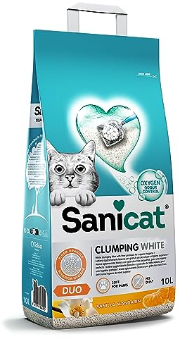 Sanicat - Lettiera per gatti agglomerante a grumi | Formbianca all’aroma di vaniglia e mandarino | A base di minerali naturali | Assorbe l'umidità e formato da 10 L