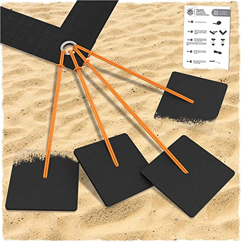 SandVoll Beachvolleyball Sandanker – XL, 15,2 x 15,2 cm, robuste Kunststoffbretter + elastische, dicke Kordel. Passend für alle Beachvolleyball-Grenzlinien, 4 Stück (Leinen nicht im Lieferumfang