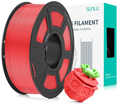 SUNLU PLA+ Filament 1.75mm, PLA Plus 3D Drucker Filament, Stärker belastbar, Neatly Wound, 1KG 3D Druck PLA+ Filament, Maßgenauigkeit +/- 0.02mm,Kirschrot