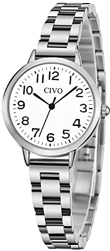 CIVO Damen Uhr Silber Edelstahl Quarz Analog Wasserdicht Armbanduhr Damen Minimalistische Klassisch Elegante Kleid Geschenke Uhren fur Frauen Damen