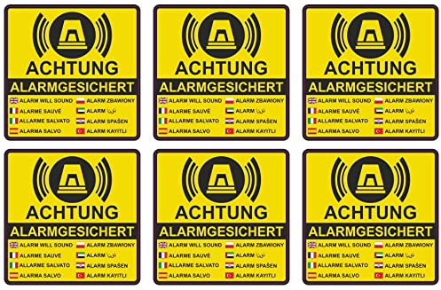 Samunshi® Aufkleber 10cm Set Alarmgesichert Achtung Gelb - Schild Sticker - Hinweis Warnschild Vorsicht vor: Kameraüberwachung Alarmanlage Alarm Warnhinweis - 10cmSet mehrfarbig