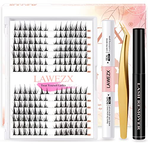 Cluster Faux Cils Individuel, LAWEZX Extension Cils Kit avec 196 Pcs Réutilisable Cils Manga, Super Hold Lash Bond et Seal, Brucelles et Dissolvant pour Cils, Look naturel Cosplay (Manga Lashes)