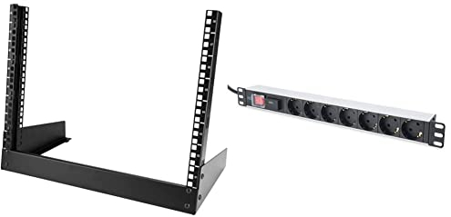 StarTech.com 8HE Netzwerkschrank mit offenem Rahmen & DIGITUS 19“ Steckdosenleiste - 7 Abgriffe - 1HE - 250VAC - 50/60Hz - 16A - 4000W - Mit Schalter & Überspannungsschutz