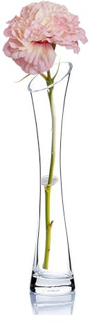 Hand-Made Blown Art Bud Glass Vase Empty Refillable Clear Small Glass Vase Glass Flower Vase Heavy Base Single Stem Flower Drop Vase for Flower and Office Bud Home Wedding Decor (25cm-Oblique Mouth)