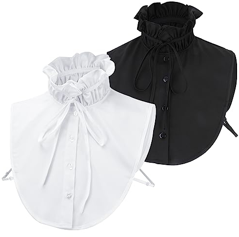 XEPST 2 Stück Frauen Kragen Abnehmbar, Krageneinsatz Damen Hälfte Bluse Shirt Kragen Damen Blusenkragen Abnehmbare Fake Collar Detachable für Frauen Mädchen Dekorative Gefälligkeiten, Rüschen