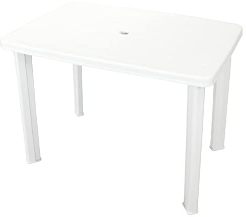 Homgoday Table de jardin avec trou pour parasol - Table de camping, table de camping, table d'appoint, table de fête, meuble de jardin, blanc, 101 x 68 x 72 cm, en plastique