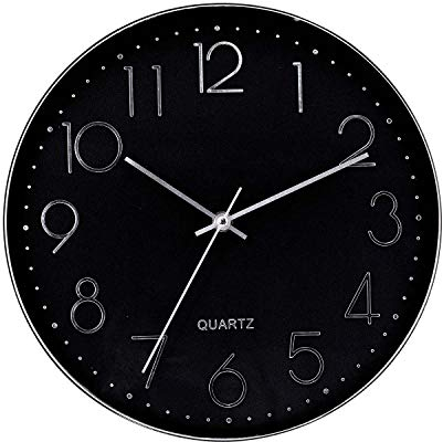 Orion91 - Reloj de Pared Moderno en Relieve con Esfera Negra Ø30cm, Hogar, Oficina y Despacho, Movimiento Agujas Continuo, Extra Silencioso, Números en Relieve, Diseño Actual