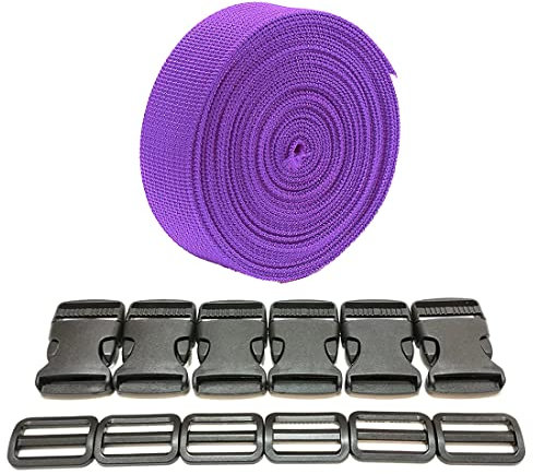 JYC CREATIVE Ruban de sac à dos 3 mètres x 20 mm + 12 boucles en plastique, ruban en nylon avec broches, sangle de sac à dos, sangle de bagage, sangle de valise, 20 mm, violet 170, 3M-3050