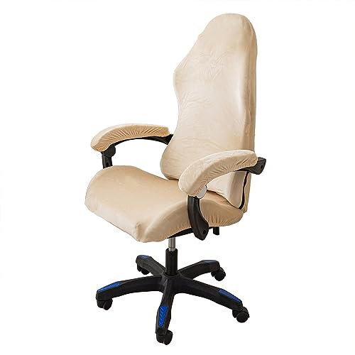 LIFEDX Gaming Stuhl Bezug Samt Gamingstuhl Bezüge 4 Stück,Stuhlhussen mit Armlehnen Stuhlrücken Bezug Bürostuhl Bezug,Dehnbare Abnehmbar Waschbar für Computerstuhl Gamning-Stuhl,Kein Stuhl - Beige