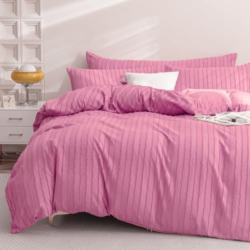 JELLYMONI Barbie Bettwäsche-Set, Queen-Size-Größe, 3-teilig, Mikrofaser, getuftet, Boho-gestreift, strukturiert, mit Eckbändern und Reißverschluss