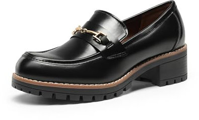 DREAM PAIRS Scarpe da Donna Mocassini Classici con Tacco a Blocco Mocassini con Plateau,Size 38.5,Nero-Pu,SDLS2410W