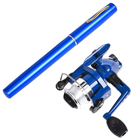 Wedhapy Mini-Angelrute, Stift-Angelrute mit Rolle, Mini-Stange, rotierendes Angelrad für Outdoor-Angelzubehör, Taschen-Angelrute, Blau, 2 Stück