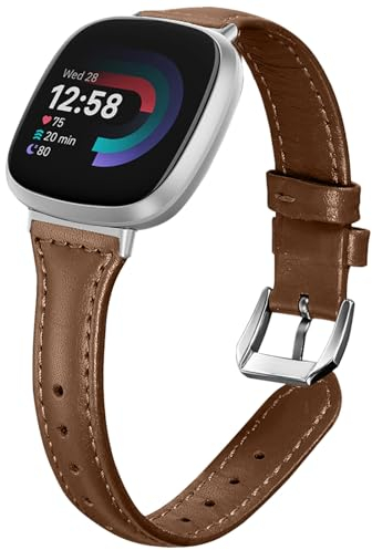 WoPail Leder Armband Kompatibel mit Fitbit Versa 4/Fitbit Versa 3/Fitbit Sense 2/Fitbit Sense Ersatzarmband Damen Schlank und Leicht Armbänder für Fitbit Versa 4/Fitbit Versa 3 Braun