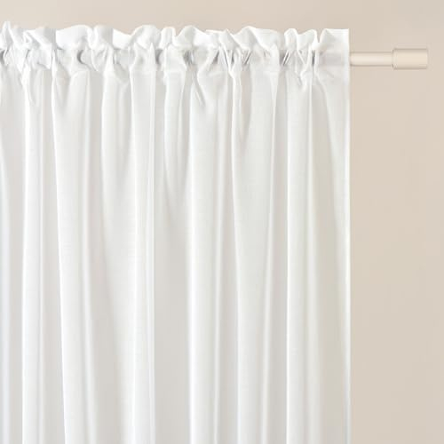 ROOM99 Novelia - Tenda con fettuccia arricciata, 140 x 260 cm, larghezza x altezza per soggiorno Curtain trasparente, moderna, per soggiorno, camera da letto, per sistema di tendine, colore bianco