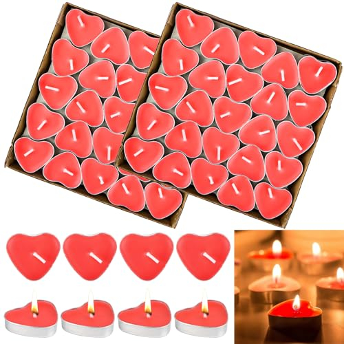 RUNEAY Herz Teelichter Rot 100 Stück - Romantische Kerzen für Hochzeit, Verlobung, Heiratsantrag, Marry Me Deko