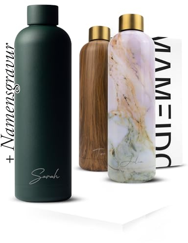 MAMEIDO Edelstahl Trinkflasche personalisiert 750ml - auslaufsichere Trinkflasche mit Namen, personalisertes Geschenk (Velvet Pine, 0,75l)