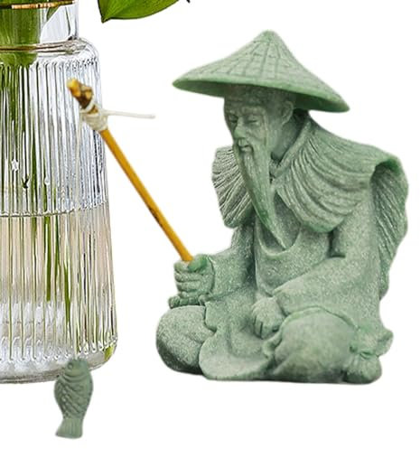 Xasbseulk Figurine de pêcheur miniature, statues de vieil homme en grès | Figurine de pêcheur chinois, statue de boueur de pêche assis, ornement pour aquarium et décoration de jardin paysager