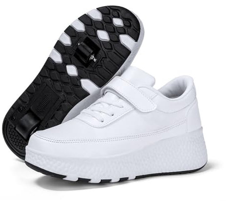 Mateju Schuhe mit Rollen für Jungen Mädchen Kinder Rollschuhe 2-in-1 mit Doppelt Rollen Versenkbarer Jugend Mode Sportschuhe Leichte Dicke SohleRoller Schuhe Skateboardschuhe