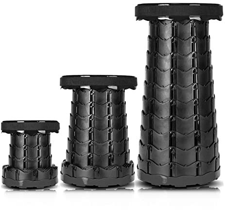 OHMG Tabouret Pliant Portable,Tabouret Pliant Camping Réglable en Hauteur 6.5-45cm,Télescopique Chaise Pliable Portable D'extérieur pour BBQ,Pêche,Cuisine,L'extérieur,Maxi Charge 180 kg (Noir)