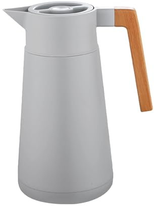 Thermoskanne Kaffeekannen Edelstahl 18/10, Vakuum Isolations, Mit Holzgriff, Thermosflasche Für Heißen Und Kalten Tee Kaffee, Isolierkanne, Für Home Office Hotel (Grau,2L)