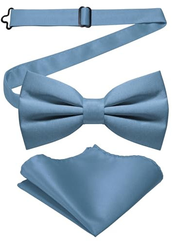 JEMYGINS Herren-Set aus Solider Mattierter Bifold-Fliege mit Einstecktuch,Graublau