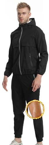 Weyot Traje Sauna Hombre Adelgazante, Fajas Reductoras Adelgazantes Hombres, Sudoracion Hombre con Camiseta Efecto Sauna Y Pantalón, Trajes De Sudoración para Fitness Running,L,Black