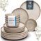 Steingut Geschirrset 4 Personen Rustic 12 tlg. TESTSIEGER, Hochwertiges Landhaussttil Steingut Geschirr Set, Schüssel- und Teller Set, Tafelservice 4 Personen, Geschirrsets Pure Living in Beige