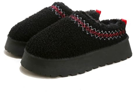 Pelbiuqik Hausschuhe Boots Damen, Winterschuhe mit Lammfell Gefüttert Warme Winterstiefel Flach Stiefeletten, Winter Stiefel Bequem Schneeschuhe Kurzschaft Winterboots Schuhe, Schwarz, EU 36