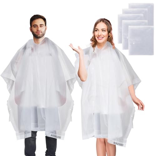 Aolegoo 5 Stück Regenponcho, EVA Tragbarer Unisex-Regencape für Fahrrad, Wandern, Camping, Konzert, Festival (Weiß)