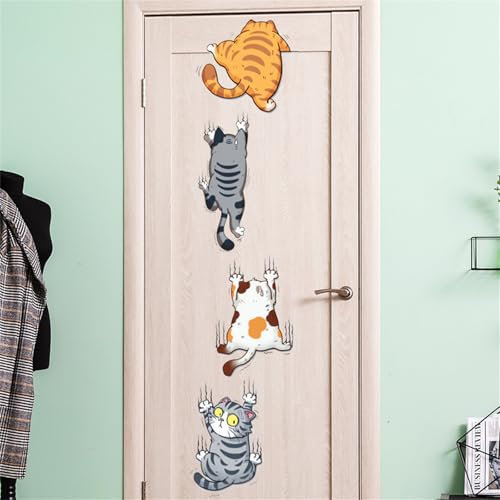 4 Stück Süß Katzen Wandtattoo Kombination, Little Deco Wandaufkleber, Wandtattoo Katze Aufkleber, Schlafzimmer Wanddeko für Junge Mädchen (Katze,30x30 cm)