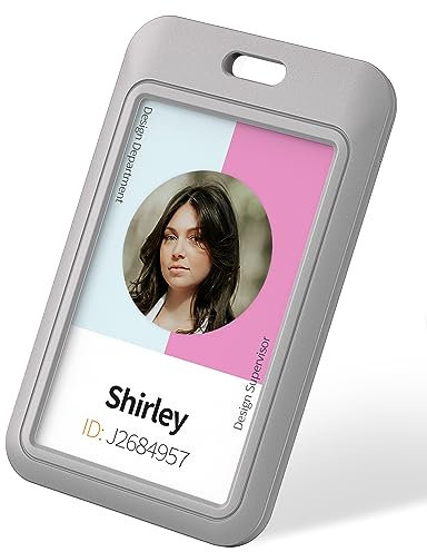 Uniclife Porta Badge ID Scorrevole Custodia Verticale in Plastica Rigida con Finestra Trasparente Portabadge Grigia per Ufficio e Scuola Carte d'Identità Carte di Credito Patenti e Pass, 1 Pezzo