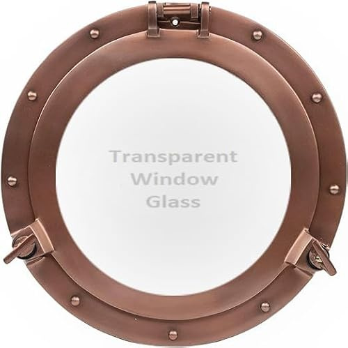 Home Dress Ventana y Espejo de Ojo de Buey de Aluminio náutico - Espejo de Ojo de Buey de Barcos Vintage | Ventana de Ojo de Buey Marina Decorativa para Cocina, baño (Copper, Window, 17 Inch)