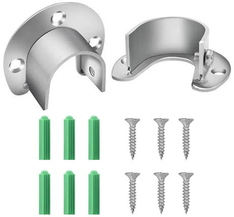 IUSOT 2 Pcs Wardrobe Rails and Fittings, Adjustable Curtain Pole Brackets with Screws, Stainless Steel Wardrobe Rail Bracket, Flange Rod Holder for 25mm Closet Rods, 4.8cm x 4.8cm, 4E+1g