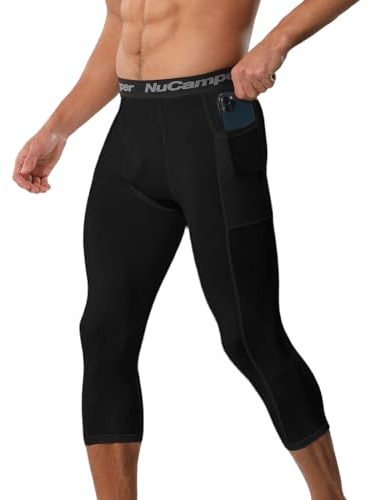NuCamper 3/4 Legging de Compression pour Homme, 3/4 Collant Compression Homme Legging Collant à Séchage Rapide Pantalon de Couche Base Layer pour Sport Running Gym Athlétique Entraînement Fitness