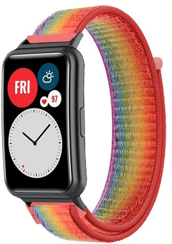Breathable Sport Armband für Huawei Watch Fit/Watch Fit Special Edition, Nylon Uhrenarmband Armbänder, Ersatzarmband für Huawei Watch Fit Elegant/Fit New/Fit SE (Rainbow)