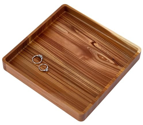 MAYJOYDIY Acacia Wood Square Serving Tray, 20cm x 20cm Square Wood Serving Platter for Display Collectible Ring Jewelry Earring Necklace Trinkets Decorative Organizer