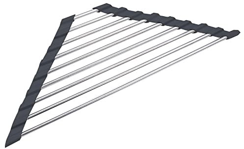 Draining Board Rack Triangle Dish Drying Rack For Sink Corner Roll Up Dish Drying Folding Stainless Steel Multipurpose Over The Sink Corner Drainer Mat For Kitchen Plate (Black, One Size)