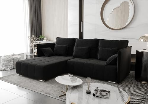 AXLIVING Schwarz Ecksofa mit Schlaffunktion Florinna 248cm L-Form