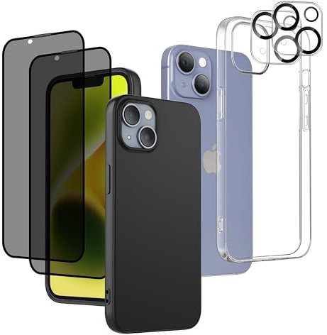 XueqinHu 6 in 1 Phone Case Compatible with iPhone 13 Case Clear+ Black Cover +2 Privacy Screen Protector and 2 Camera Lens Protector (6.1-Inch)