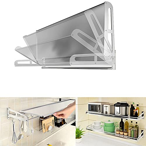 Stainless Steel Microwave Wall Mount with Spice Jar Shelf & Plate Holder 40 x 5 inches Silver Space-Saving Kitchen nizer Durable Workstation for Microwave