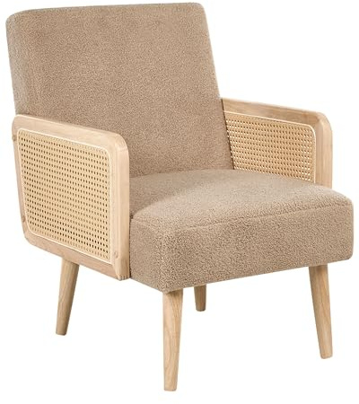 Beliani Retro Living Room Armchair Fabric Boucle Upholstery Viennese Braid Armrests Sand Beige Hojby