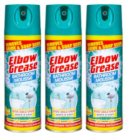 M1SS Bathroom Mousse Lemon 400ml (3 Pack) – Powerful Cleaning Foam for Soap Scum & Limescale Removal, Fresh Citrus Scent by Elbow Grease